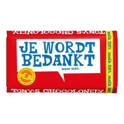 tony’s Chocolonely Reep Melk Bedankt 180 Gram – Chocoladereep om te Bedanken